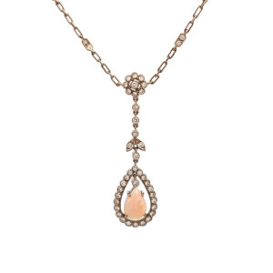 "Elfenhauch" - Vintage Kette in 18kt Weißgold mit Diamanten & Opal