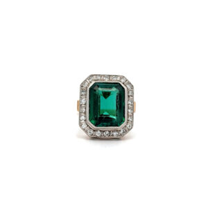 "Green Light" - Vintage Ring in 14kt Gelbgold mit Chrysopras und Diamanten