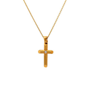 "Guiding Light" - Kreuz Anhänger mit Kette in 14kt Gelbgold