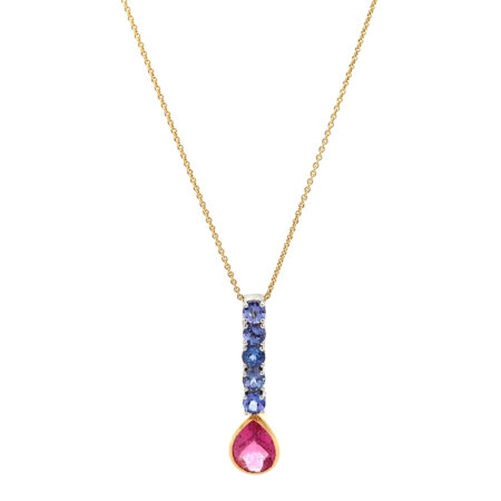 "Farbenfroh" - Feine Vintage Kette mit Morganit & Kristall in 18kt Gelbgold