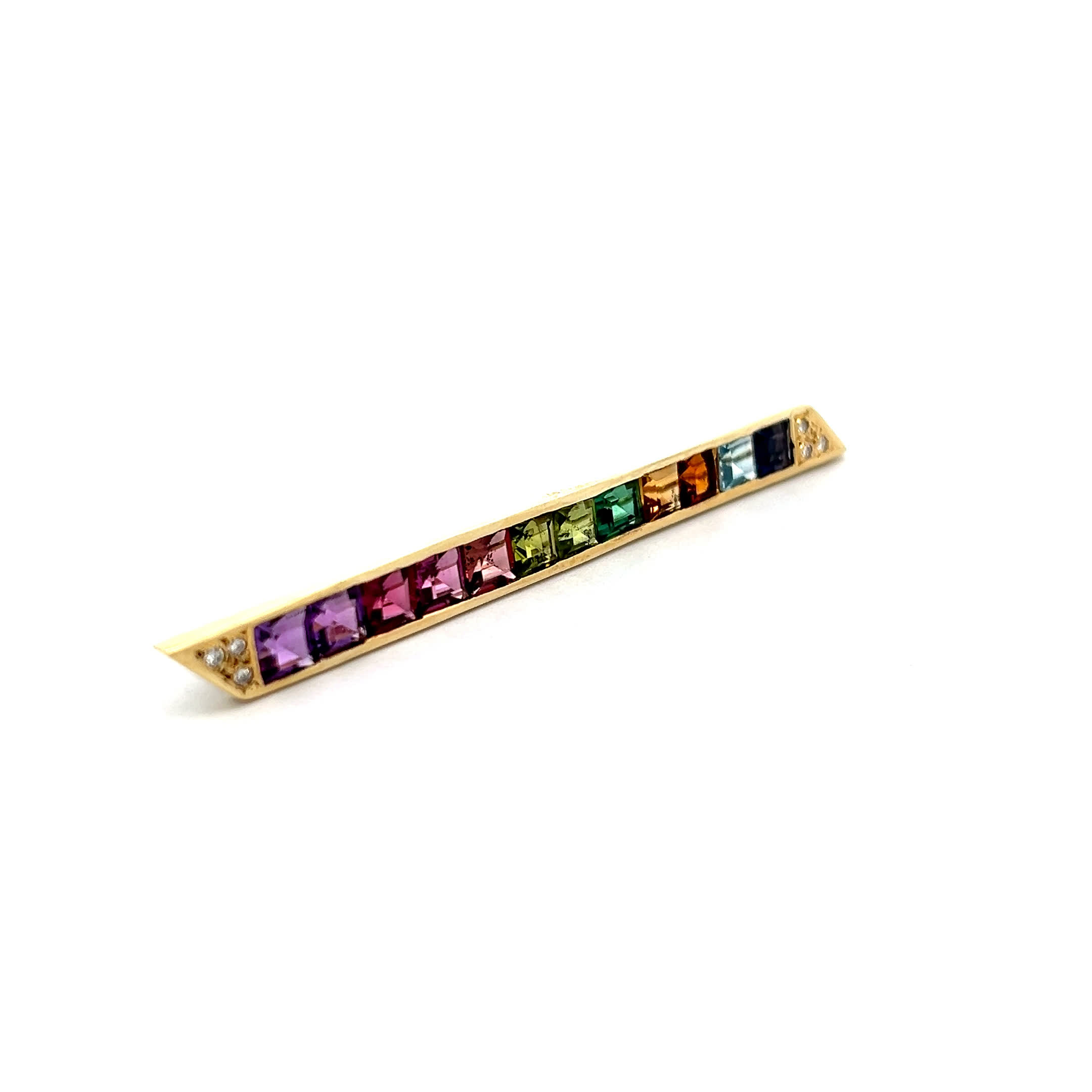 "Rainbow Colors" - Vintage Stabbrosche in 14 Karat Gelbgold - Juwelier Steiger