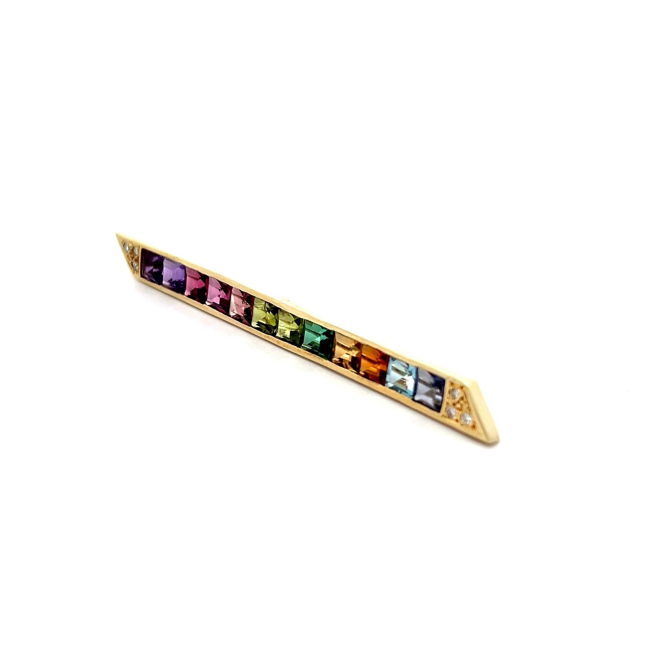 "Rainbow Colors" - Vintage Stabbrosche in 14 Karat Gelbgold - Juwelier Steiger