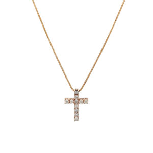 "Sparkling Cross" - Vintage Kette mit Kreuzanhänger und Brillanten in 14kt