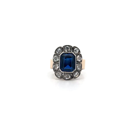 "Rosen des Lichts" - Wunderschöner antiker Saphir Ring in 14 Karat Gelbgold