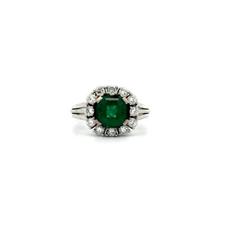 "Tropical" - Vintage Ring 18 Karat Weißgold mit Smaragd & Diamanten