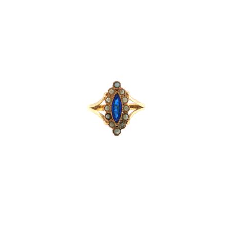 "Altes Schiffchen" - Antiker Ring mit Kristall & Perlen 14 Karat Gold