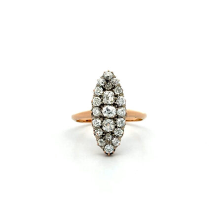 "Antikes Schiffchen" - Antiker Ring mit Altschliff Diamanten in 18 Karat Roségold