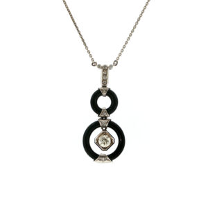 "Black Symphony" - Art Deco Collier in 18kt Weißgold mit Diamanten & Onyx