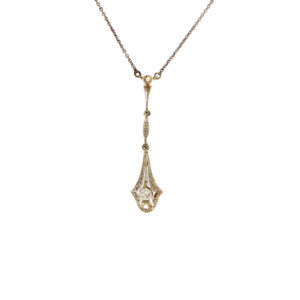 "Collier lavallière Art déco" - Feines Collier aus 14kt Gelbgold platinert mit Diamanten