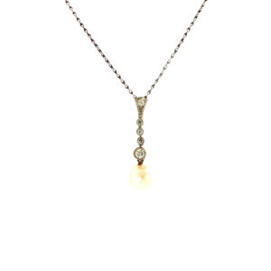 "Perlenglanz"- Antikes Collier in 14kt Gelbgold platiniert mit Perle & Diamanten
