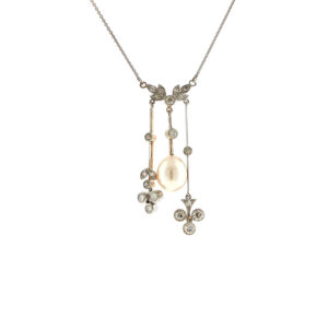 "Perlentanz" - Antikes Lavalier Collier mit Diamanten und Perle