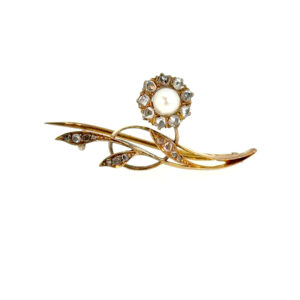 "Roses & Diamond´s" - Antike Brosche 14 Karat Roségold