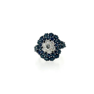 "Big Flower" - Vintage Ring 18 Karat Weißgold Saphire & Diamanten