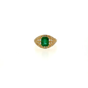 "Emerald Spark" - Vintage Ring in 18kt Gelbgold mit Smaragd & Brillanten
