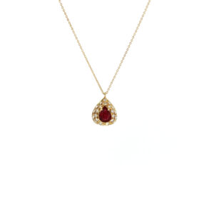 "Golden Ruby" - Vintage Kette mit einem Tropfenförmigen Rubin in 18 Karat Gelbgold
