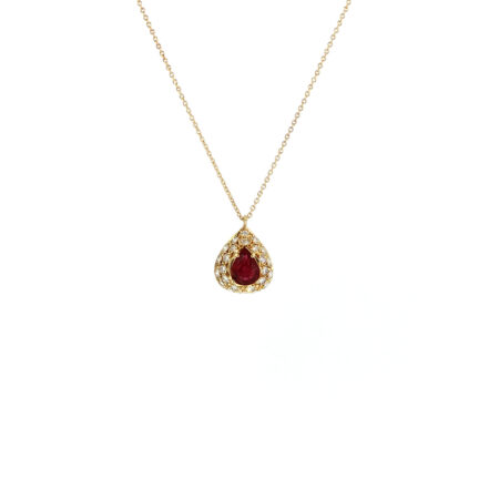 "Golden Ruby" - Vintage Kette mit einem Tropfenförmigen Rubin in 18 Karat Gelbgold
