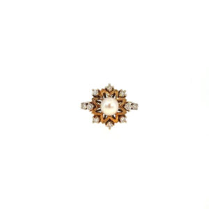 "Golden Star" - Vintage Ring mit einer Perle und Brillanten in 14 Karat Gelbgold