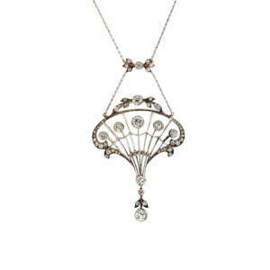 "Kostbare Zeit" - Antikes Collier mit Altschliff Diamanten in Platin und 14 Karat Gelbgold