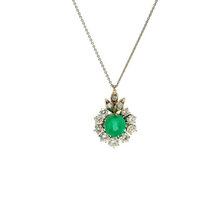 "Pure Green" - Vintage Kette mit einem Smaragd in 14 Karat Weißgold