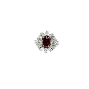 "Ruby Flower" - Vintage Ring in 18kt Weißgold mit Rubin & Diamanten