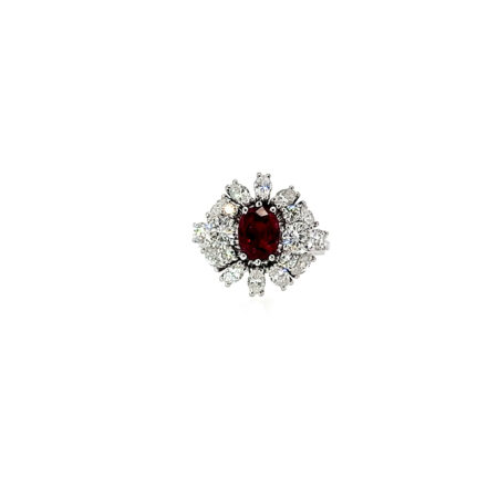 "Ruby Flower" - Vintage Ring in 18kt Weißgold mit Rubin & Diamanten