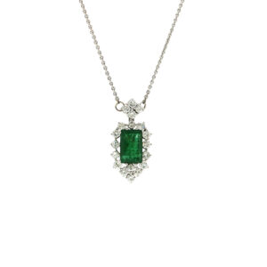 "Smaragdzauber" - Vintage Collier mit Smaragd und Brillanten in 14 Karat Weißgold