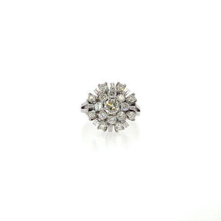 "White sparkling blossom" - Vintage Blütenring 14 Karat Weißgold mit Diamanten