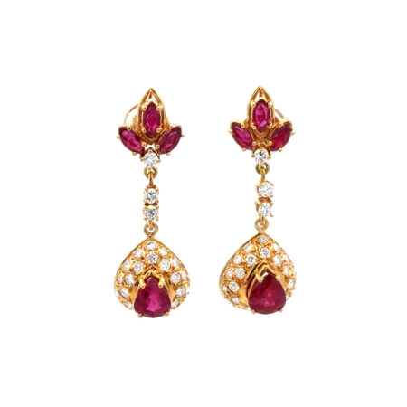 "Rubin Liebe" - Vintage Ohrhänger in 18kt Gelbgold mit Brillanten & Rubin