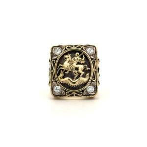 "Heiliger Drachentöter" - Vintage Herrenring mit Brillanten 14 Karat Gold
