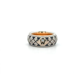 "Wellendorff Planet" - Moderner Dreh Ring in 18kt Weißgold mit Emaille & Brillanten