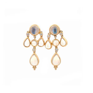 "Moonshine" - Vintage Ohrhänger in 18kt Gelbgold mit Mondstein & Diamanten