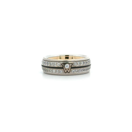 "Schwarze Eleganz" - Vintage Wellendorff Drehring in 18kt Gold mit Emaille & Brillanten
