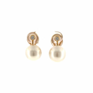 "Weiße Eleganz" - Vintage Ohrstecker mit Perlen und Brillanten in 18 Karat Gelbgold