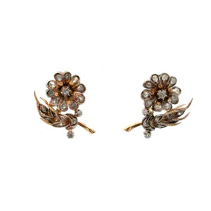 "Antique Blossom" - Antike Ohrclips in 14kt Gelbgold mit Diamantrosen