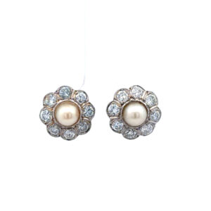 "Daisy Diamond" - Antike Ohrstecker mit Perle & Diamanten im Altschliff