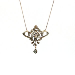 "Rosenzauber" - Antikes Collier mit Diamantrosen in 14 Karat Gold