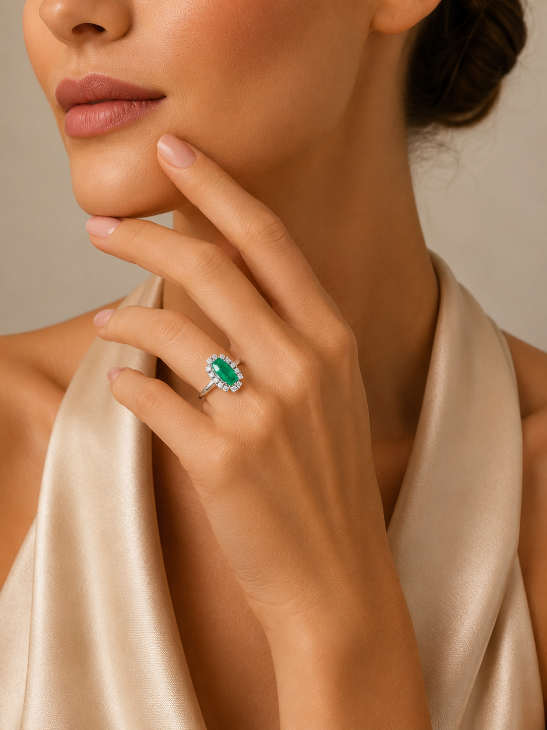 "Green Diamondpool" 14 Karat Ring Weißgold Smaragd mit Diamanten