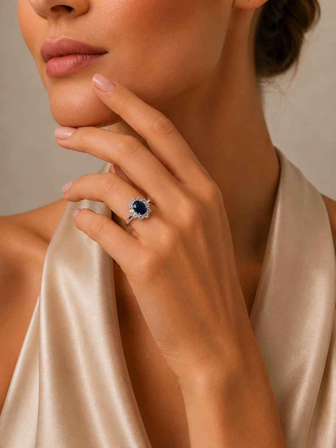 "Dianas Elegant Dream" - 18 Karat Ring Weißgold, Saphire mit Billanten