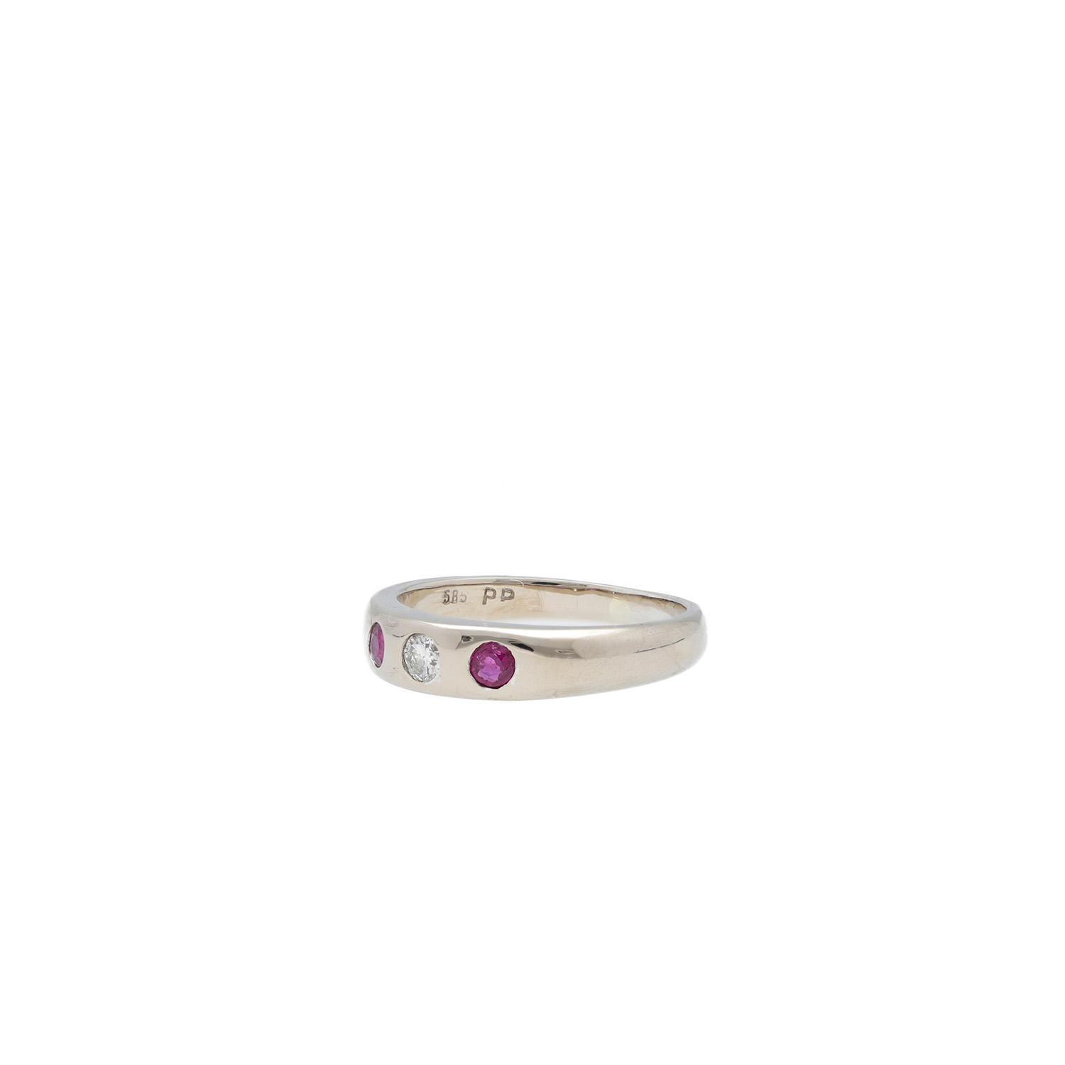 "Pink and White Flash" - 14 Karat Weißgold Ring mit Diamant und Topase