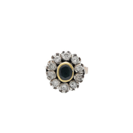 "Antike Blüte" - Antiker Ring mit Diamanten & Saphir in 14kt Gelbgold