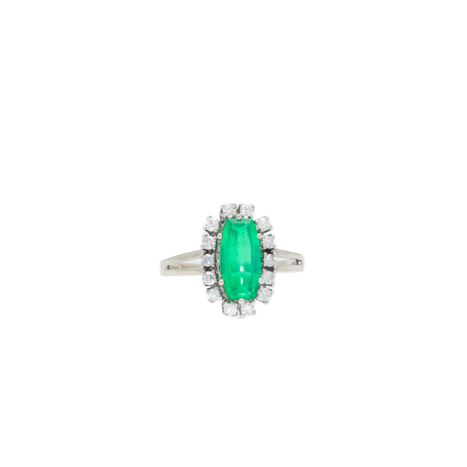 "Green Diamondpool" 14 Karat Ring Weißgold Smaragd mit Diamanten