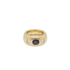 "Funkelndes Band" - Imposanter Vintage Bandring in 14kt Gelbgold mit Brillanten & Saphir