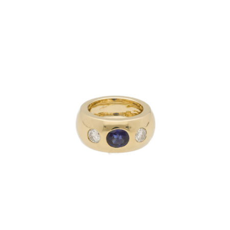 "Funkelndes Band" - Imposanter Vintage Bandring in 14kt Gelbgold mit Brillanten & Saphir