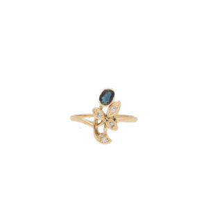 "Mitternachtsblüte" - Antiker Ring in 18kt Gold mit Diamanten & Saphir