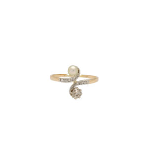 "Toi et Moi" - Antiker Ring aus 14kt Gelbgold mit Diamant & Perle