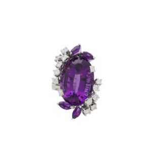 "Antike Blüte" - Antiker Ring mit Diamanten & Saphir in 14kt Gelbgold