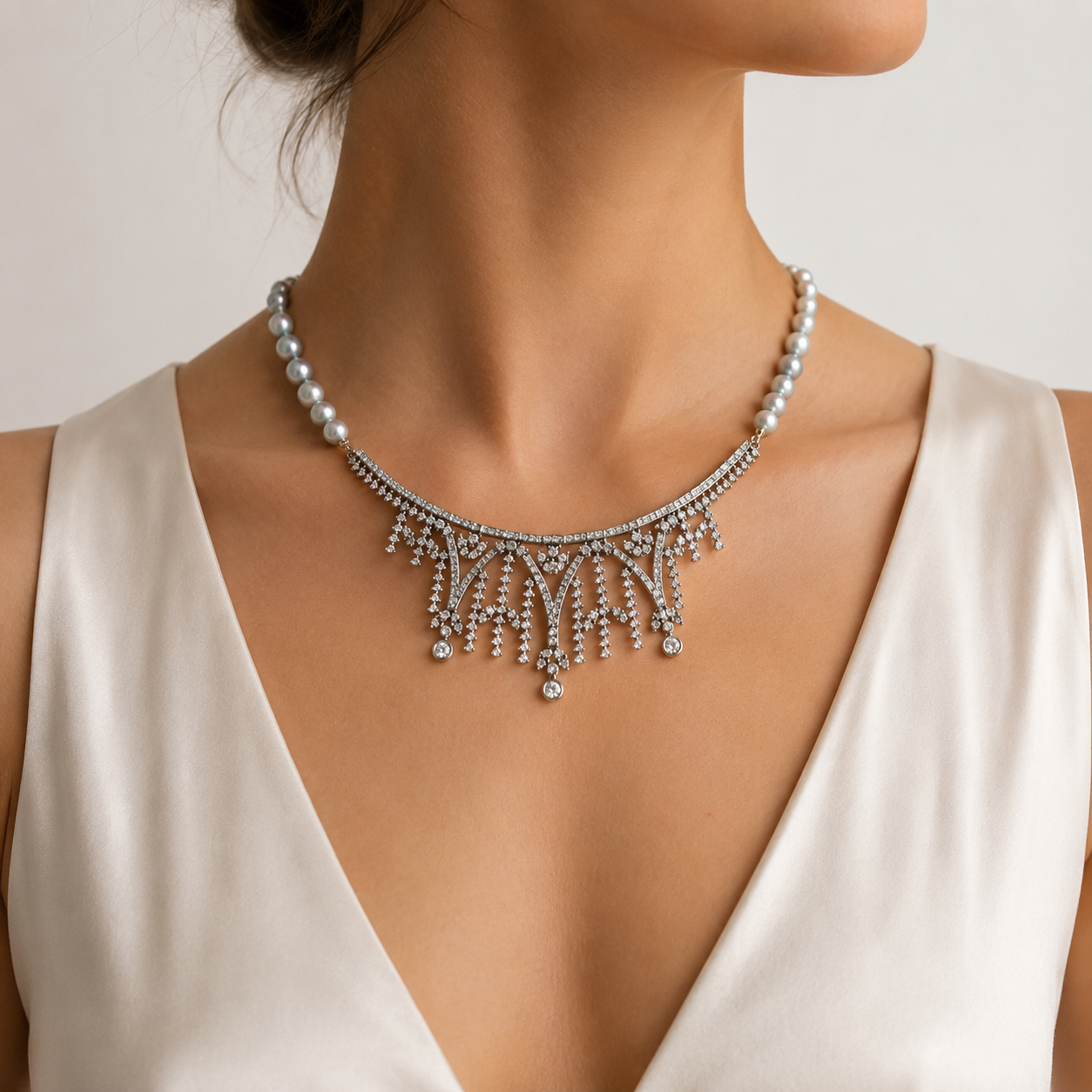 "Diamonds & Pearls" - Vintage Collier aus 14kt Weißgold mit Brillanten & Perlen