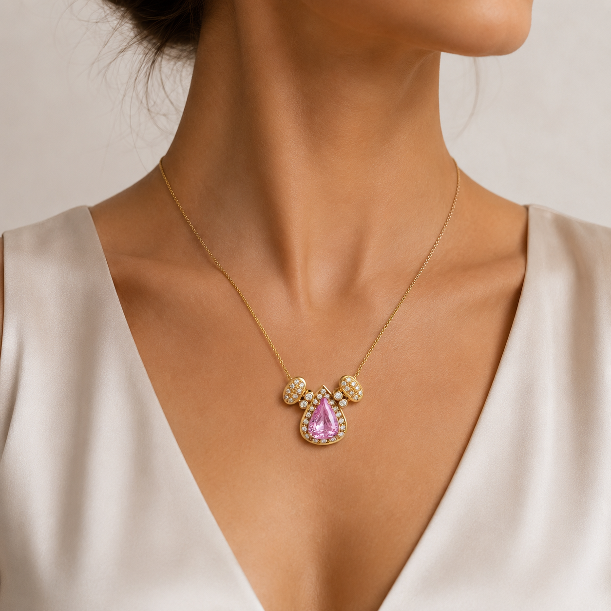 "Pink Love" - Vintage Collier aus 14kt Gelbgold mit Diamanten