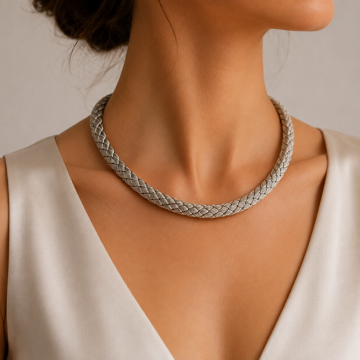"Chimento" - Vintage Zopf Collier aus 18kt Weißgold