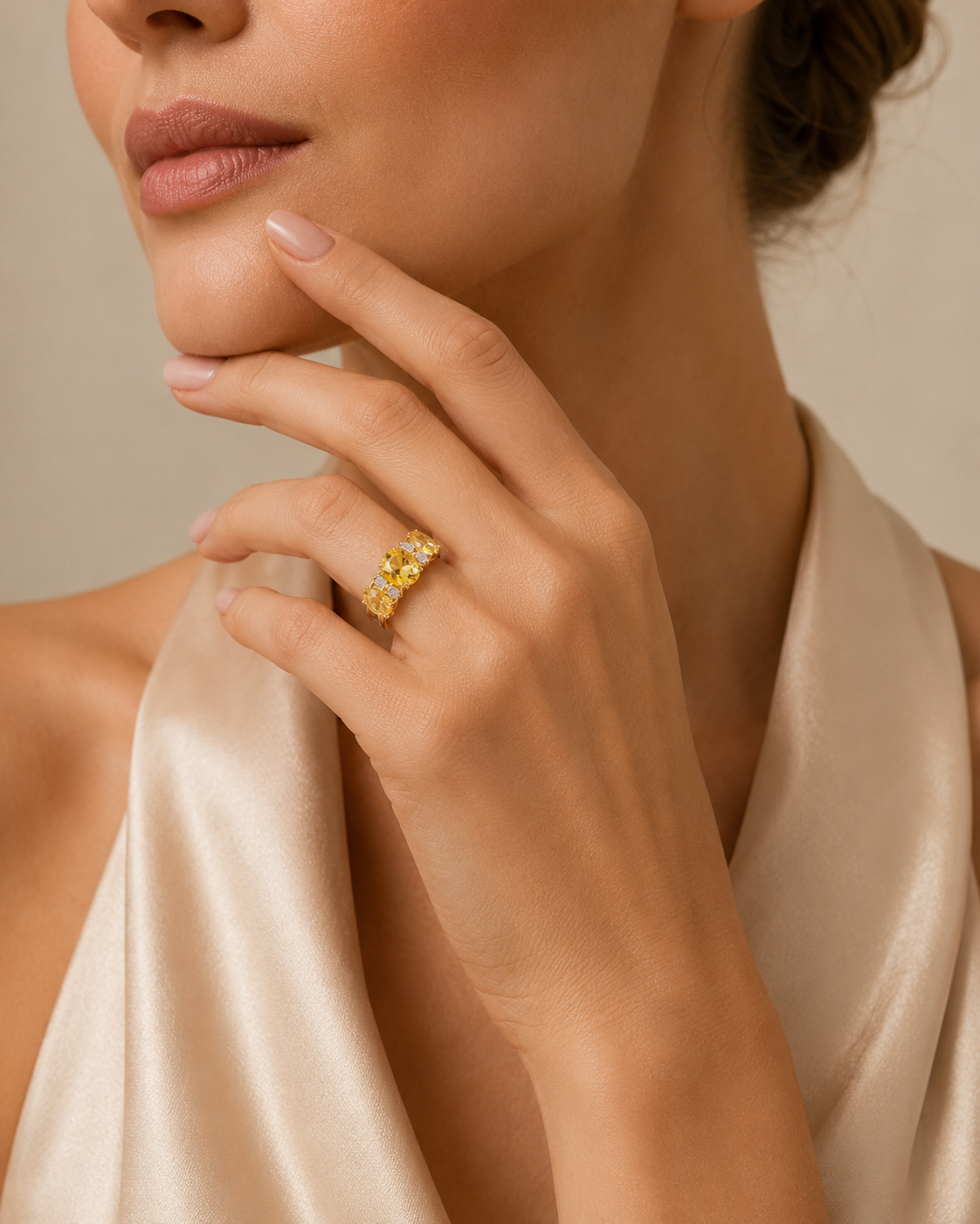 "Golden Bang" - 14 Karat Gelbgold Vintage Ring mit Citrine Diamanten